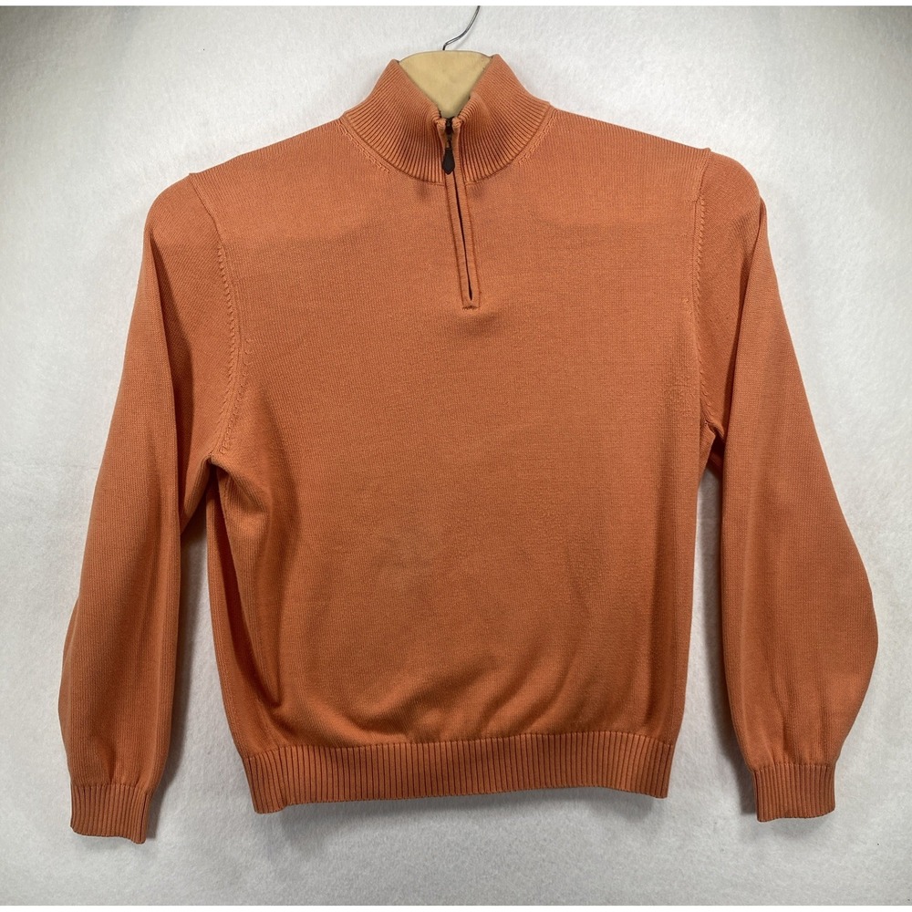 Brooks Brothers 346 Orange Merino Wool Knit 1/4 Zip Mock Neck Sweater L  C81 - Picture 1 of 5